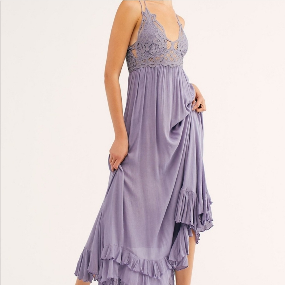 Free People Purple Asymmetrical Ruffled Maxi Gown
